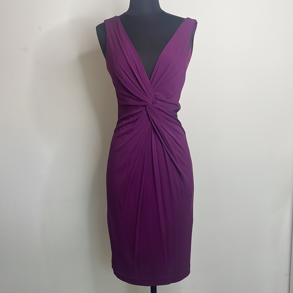 Robert Rodriguez Purple V Neck Ruched Midi Dress